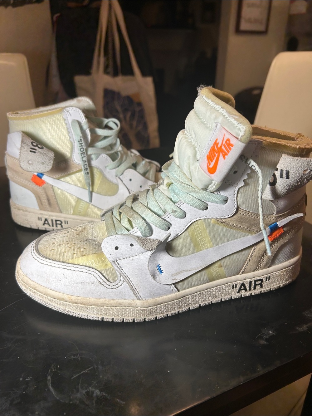 Nike High-Top Sneakers in White, Cream and Orange Accent